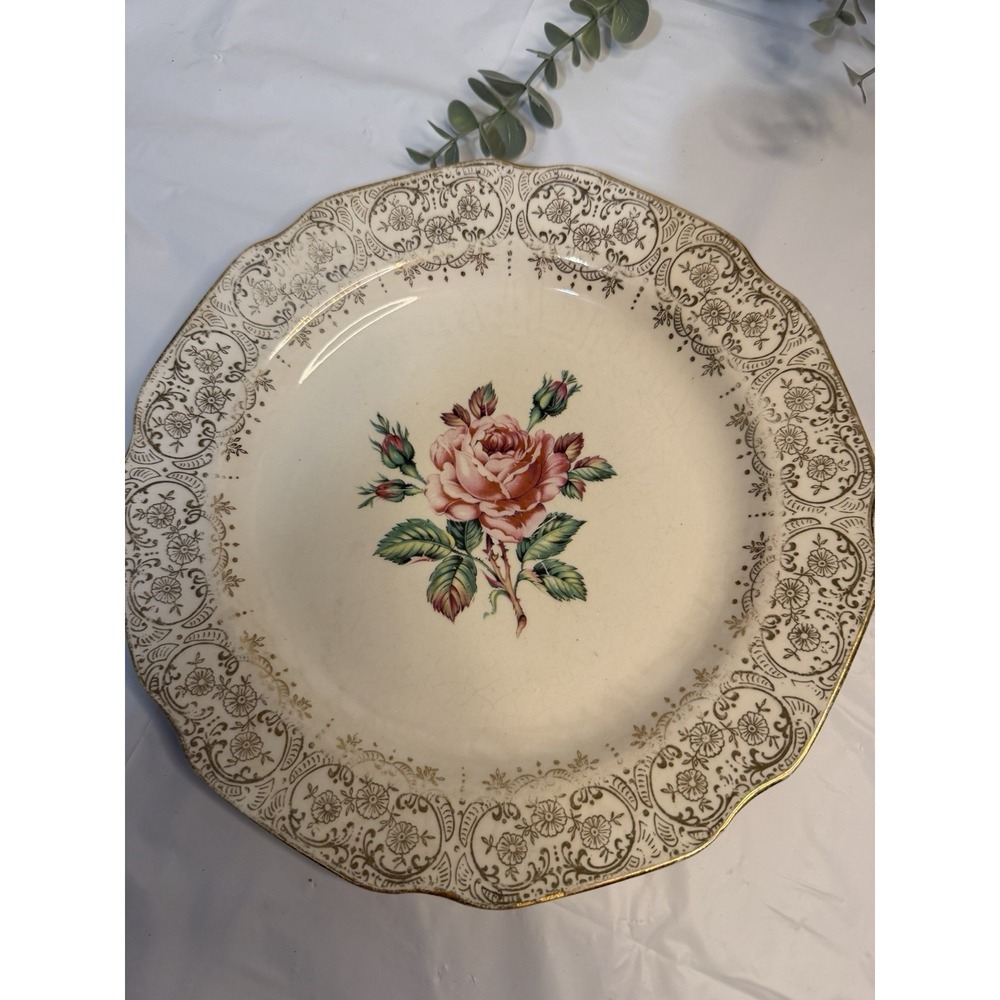 Vintage Dominion Briar Rose Dinner Plate Gold Filigree Elegant Fine China 10.5"